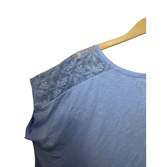 Chaps Women’s 3X Light Blue Lace Sleeve Top Relaxed Fit Cotton Blend NWT - Picture 9 of 13